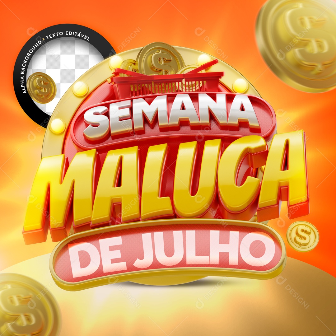 Semana Maluca De Julho Selo 3D Vermelho Para Composição PSD