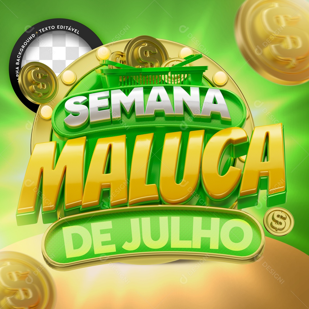 Selo 3D Verde Semana Maluca De Julho Para Composição PSD