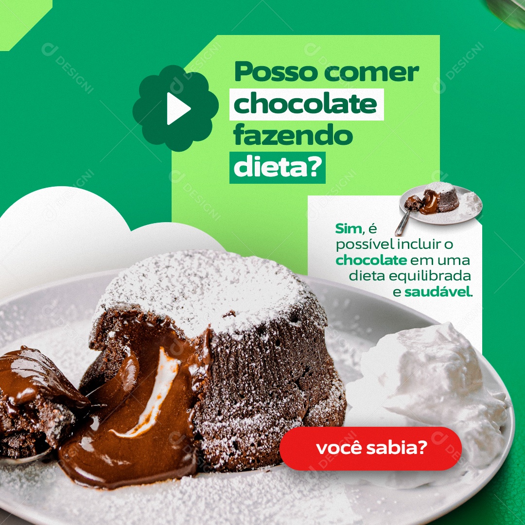 Posso Comer Chocolate Dieta Nutricionista Social Media PSD Editável