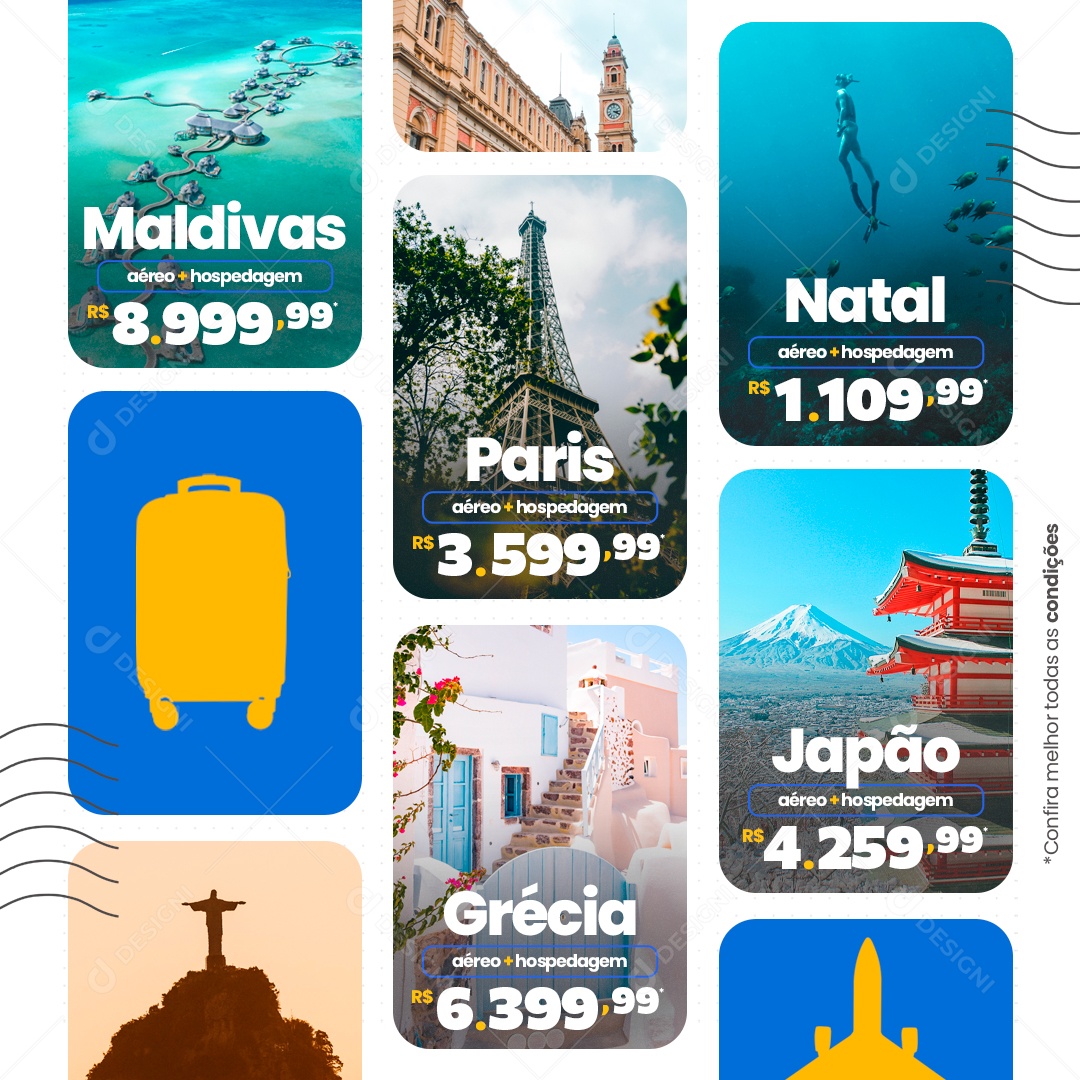 Social Media Feed Passagens Aéreas PSD Editável