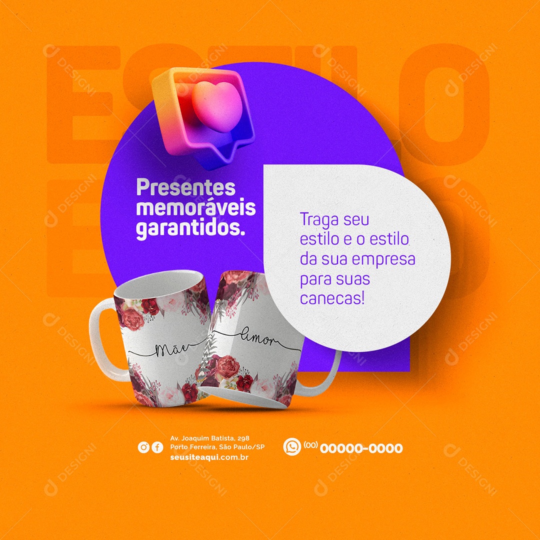 Presentes Memoráveis Garantidos Loja De Caneca Social Media PSD Editável