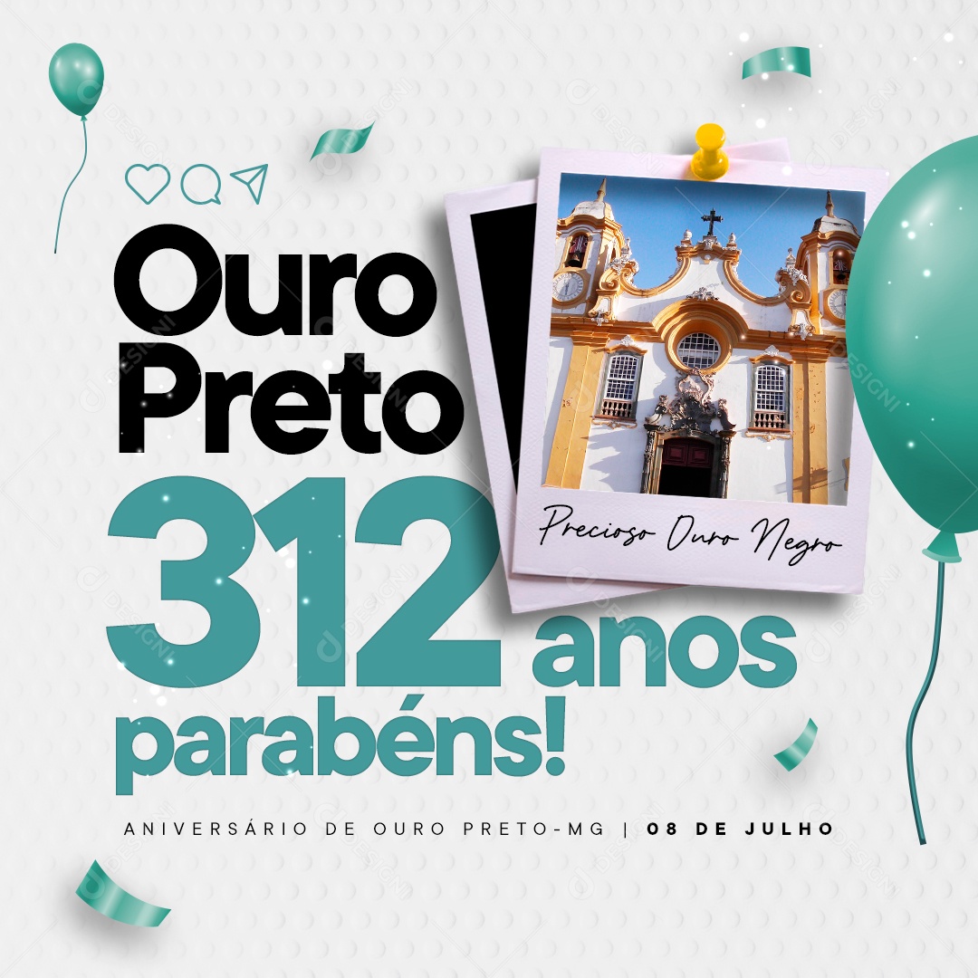 Social Media Ouro Preto 312 Anos Parabéns PSD Editável