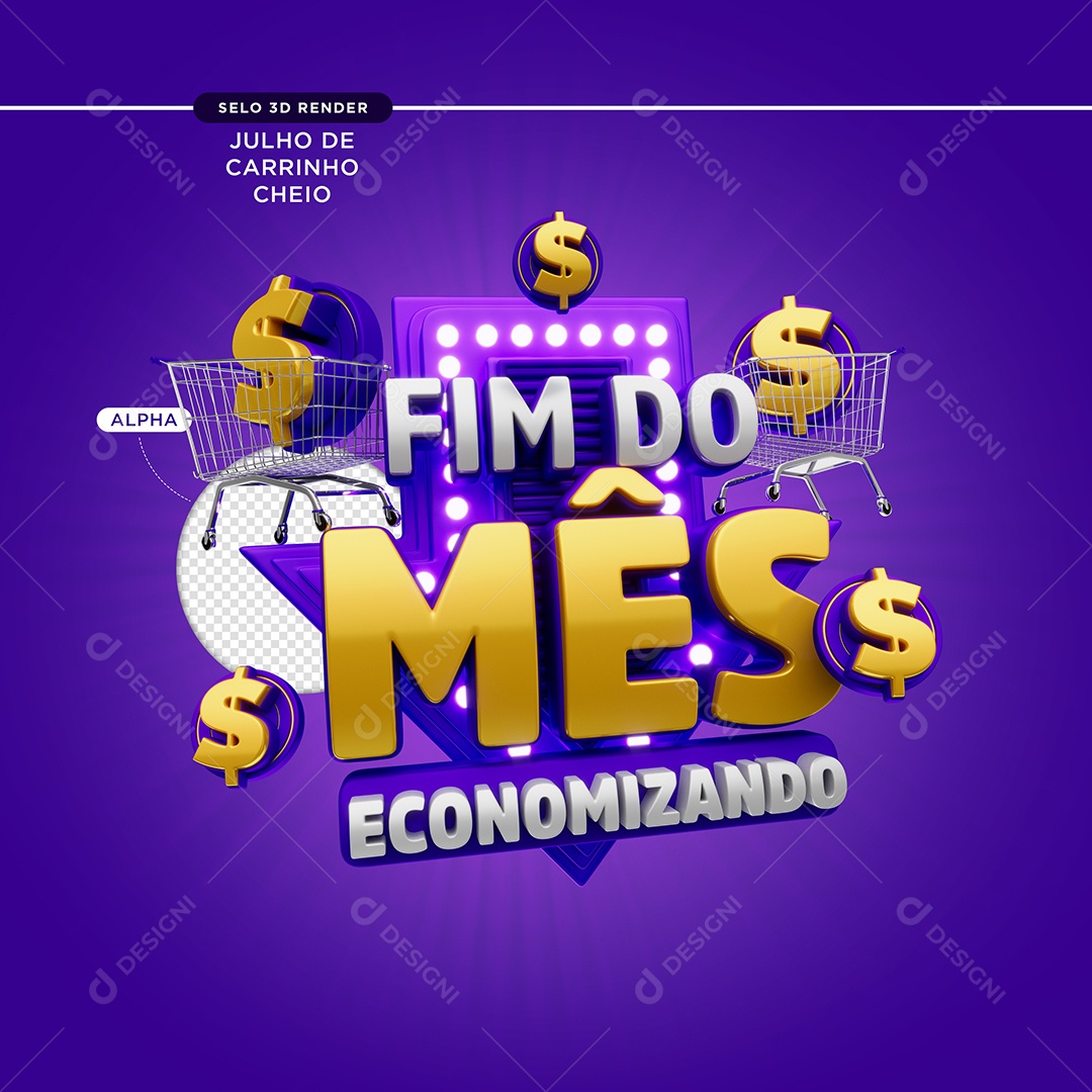 Selo 3D Roxo Fim Do Mês Economizando Para Composição PSD
