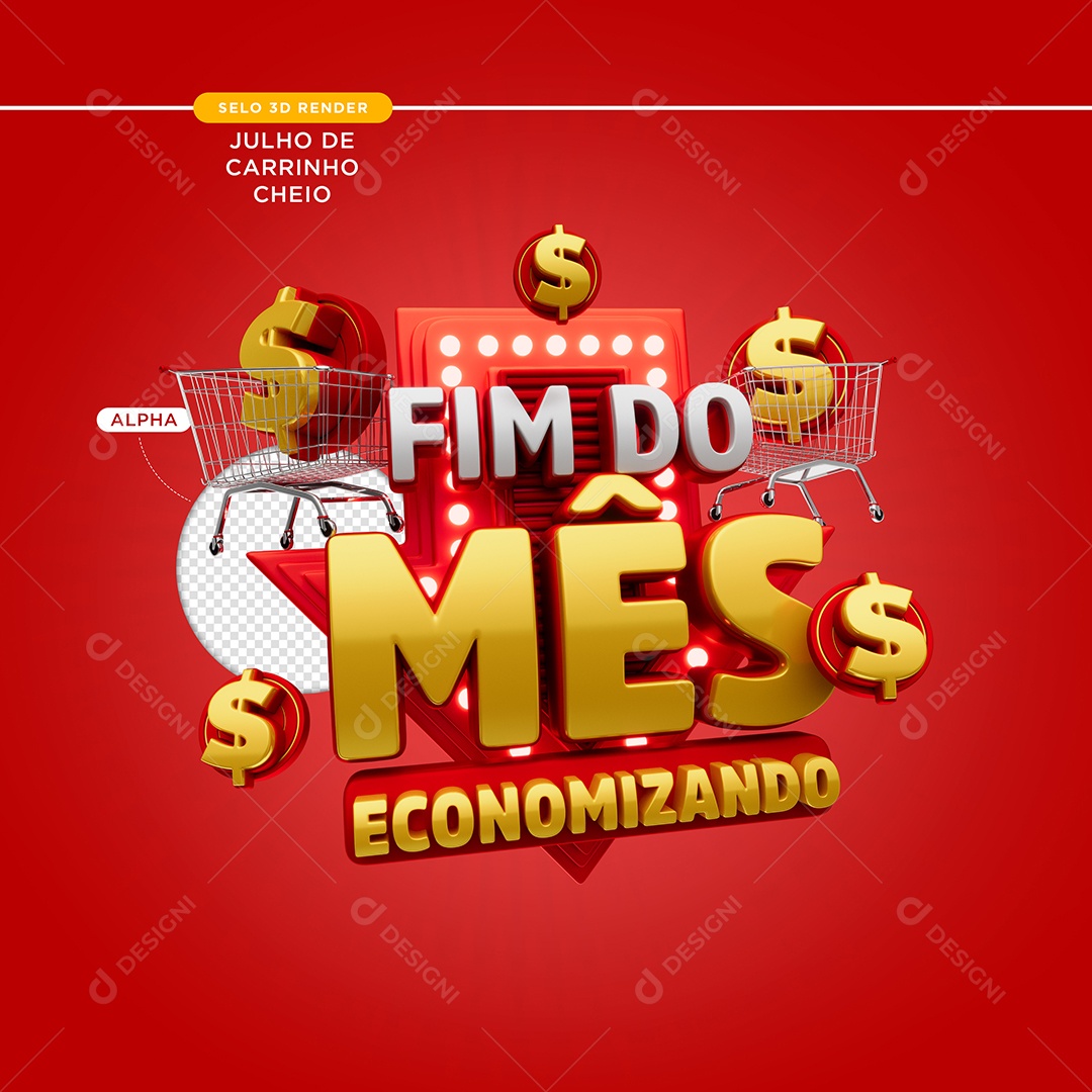 Selo 3D Vermelho Fim Do Mês Economizando Para Composição PSD