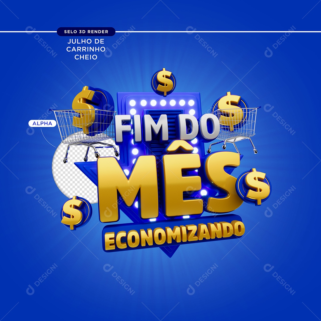 Selo 3D Azul Fim Do Mês Economizando Para Composição PSD