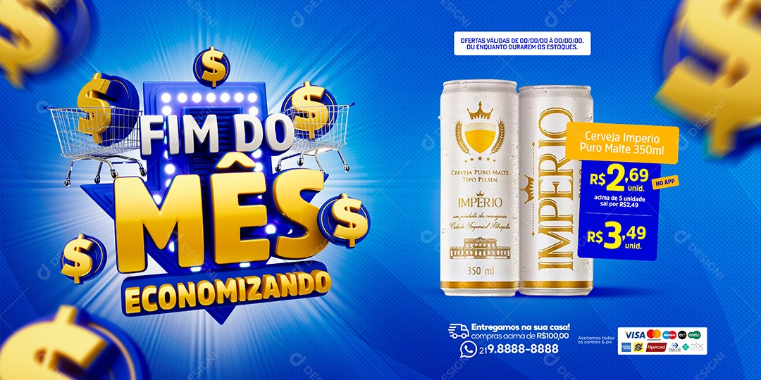 Banner Fim Do Mês Economizando Cerveja Império Social Media PSD Editável