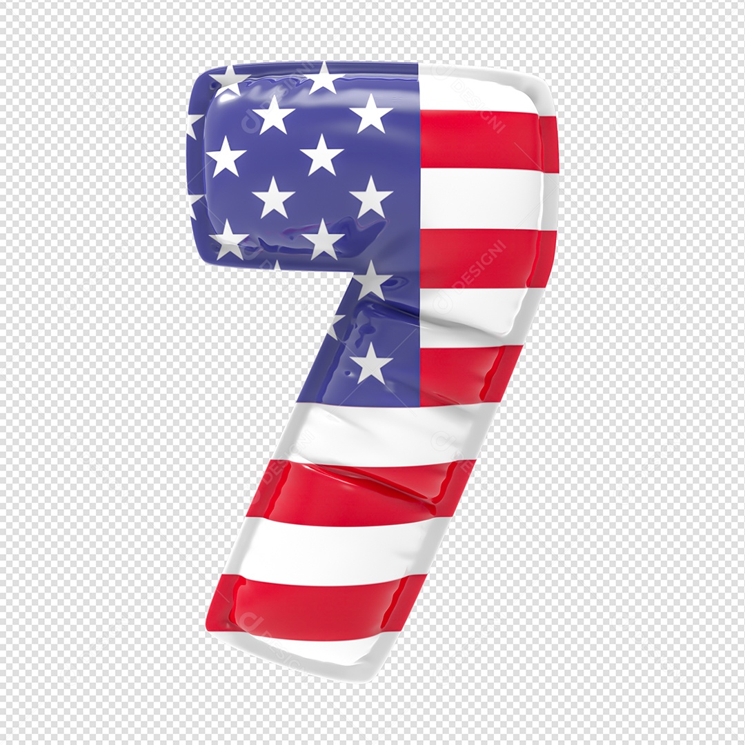Balão Número 7 Bandeira Dos EUA  Elemento 3D Para Composição PSD