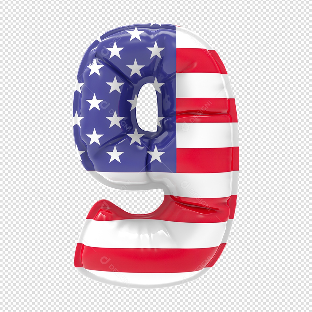 Balão Número 9 Bandeira Dos EUA  Elemento 3D Para Composição PSD
