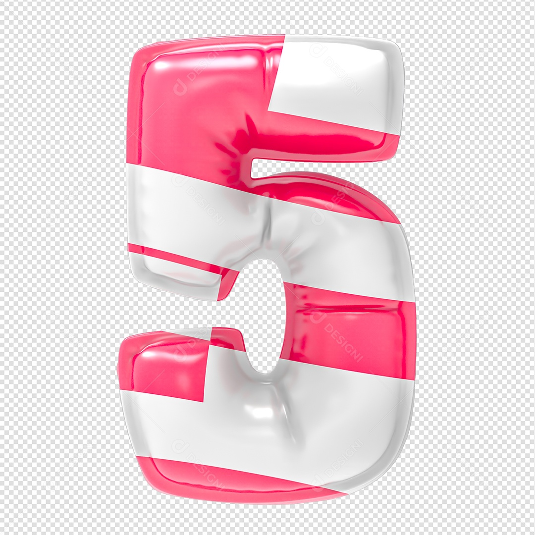 Balão Número 5 Listrada Rosa Elemento 3D Para Composição PSD