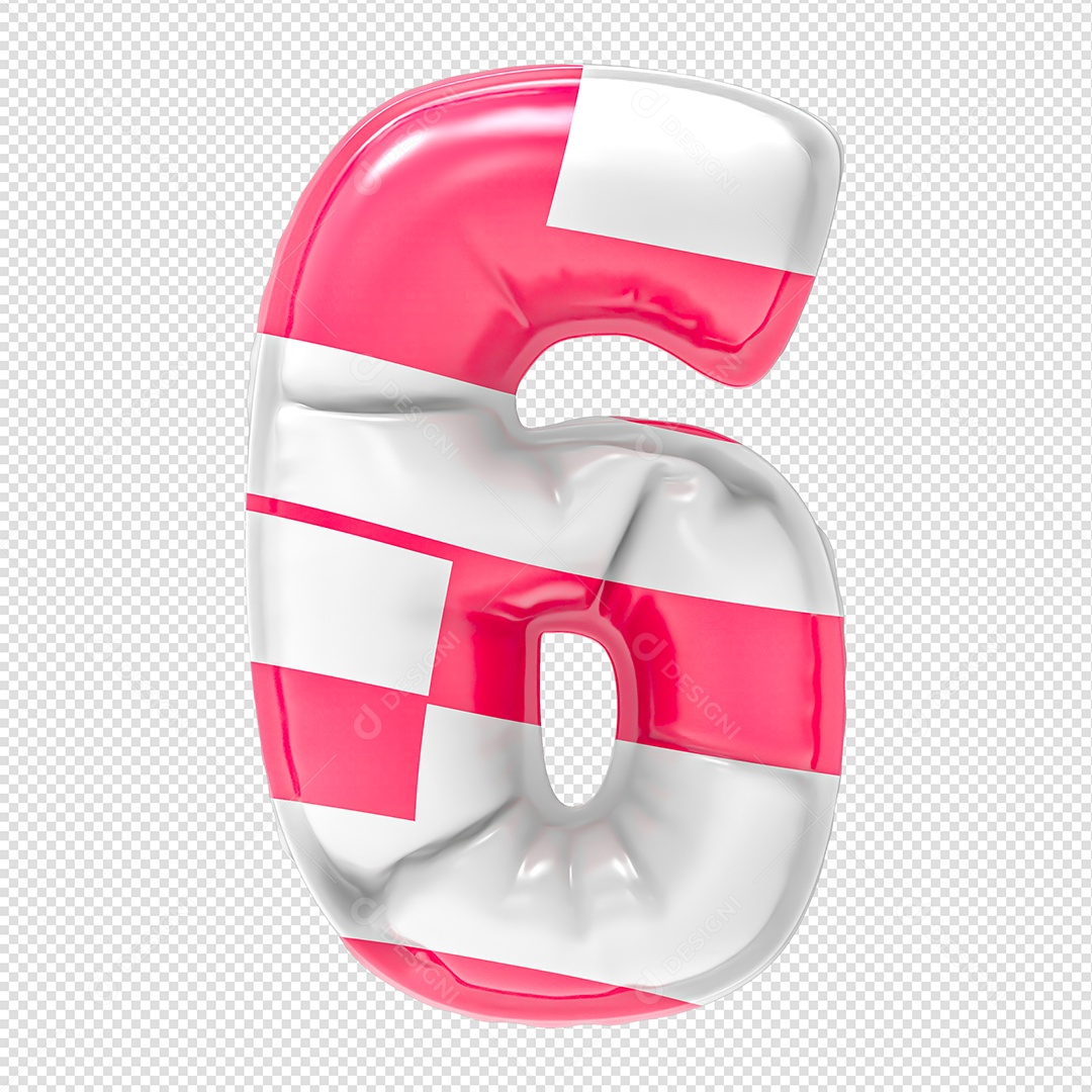 Balão Número 6 Listrada Rosa Elemento 3D Para Composição PSD