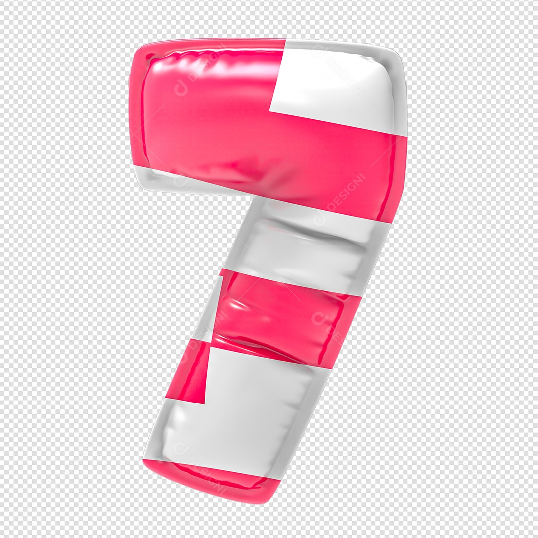 Balão Número 7 Listrada Rosa Elemento 3D Para Composição PSD