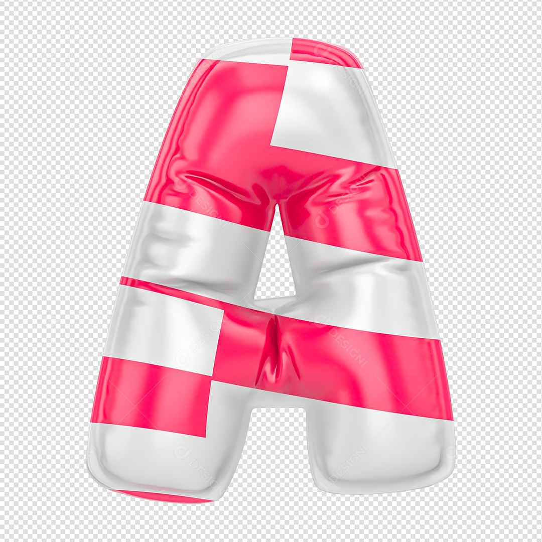 Balão Letra A Listrada Rosa Elemento 3D Para Composição PSD