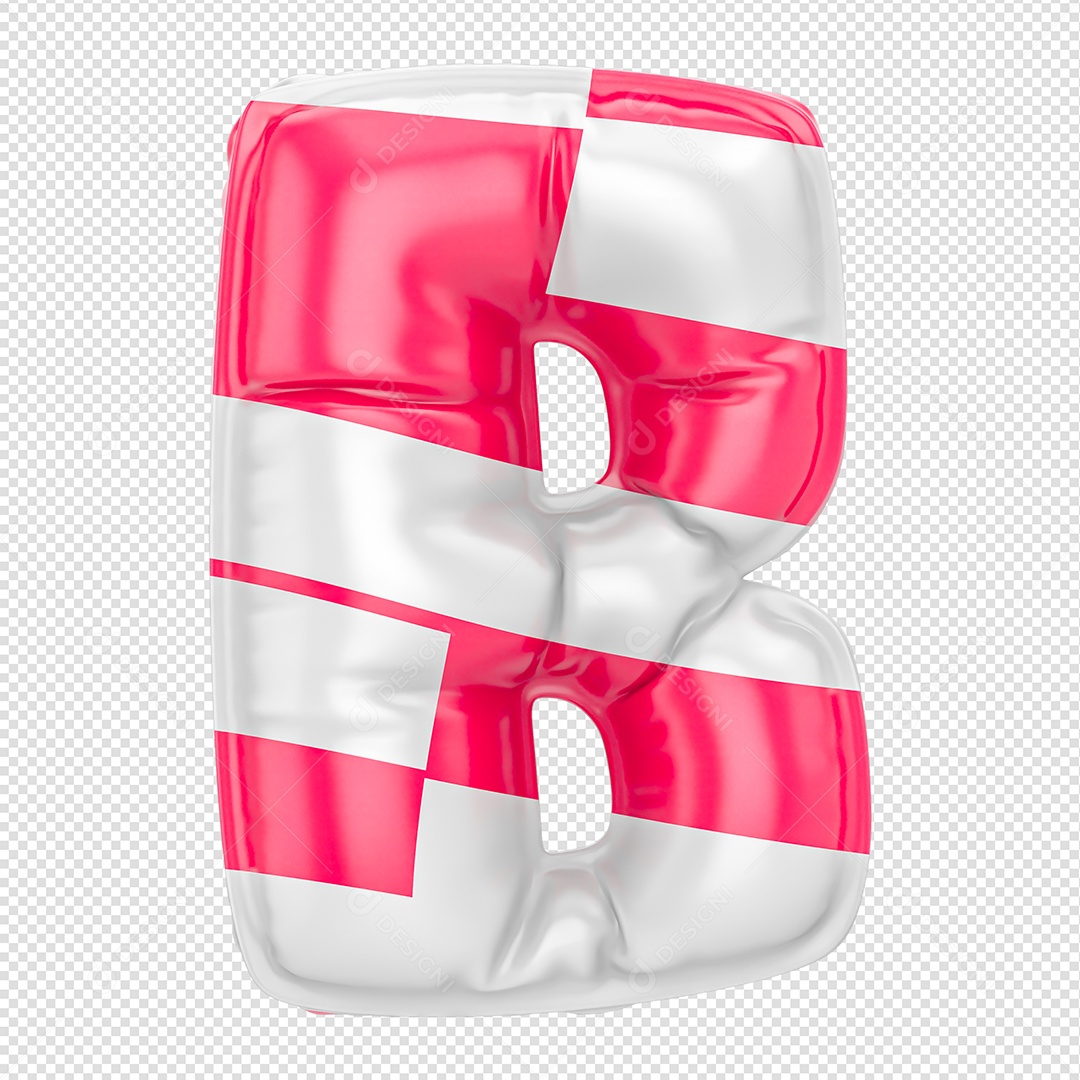 Balão Letra B Listrada Rosa Elemento 3D Para Composição PSD
