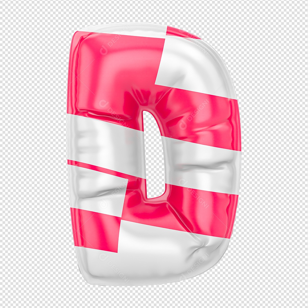 Balão Letra D Listrada Rosa Elemento 3D Para Composição PSD
