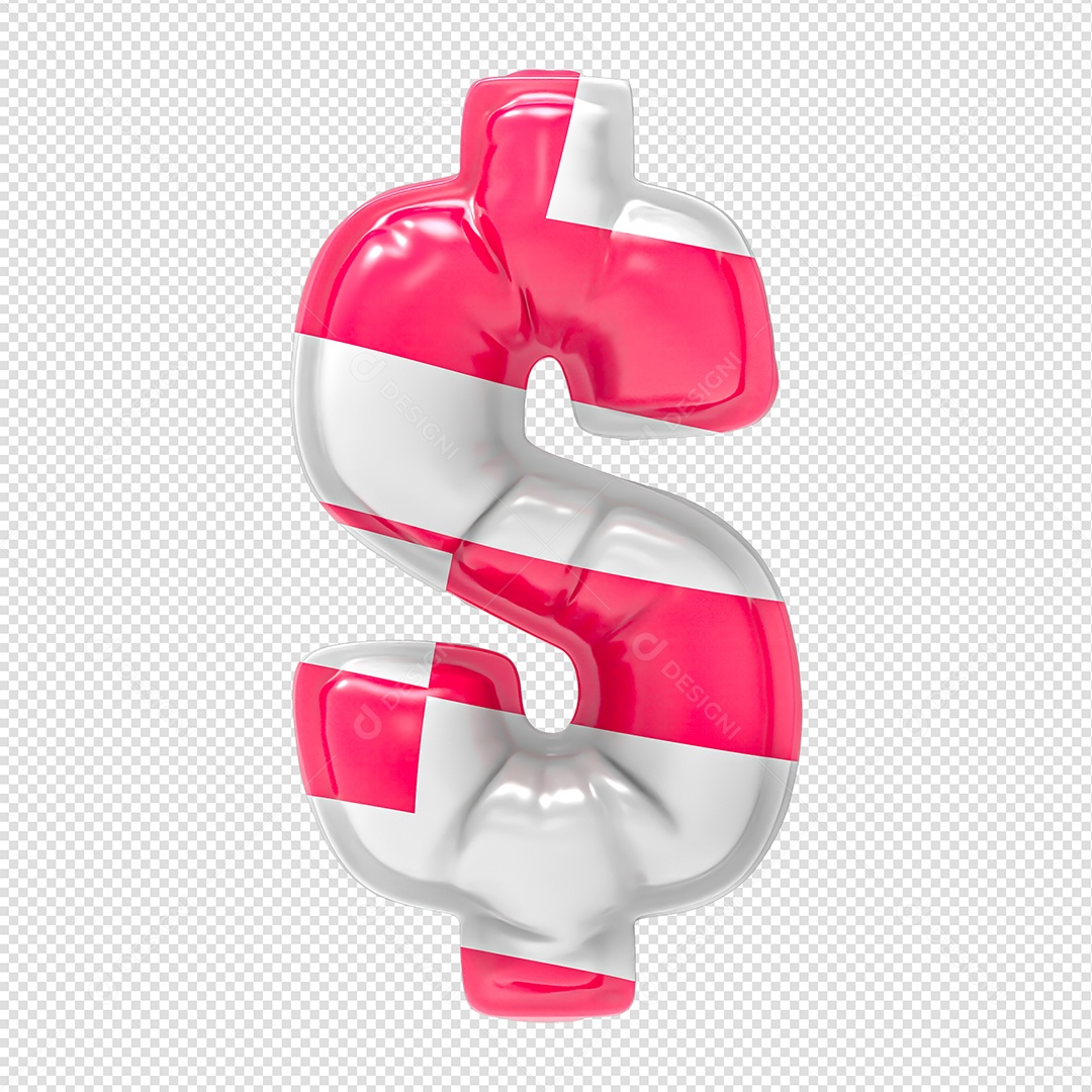 Balão Cifrão Listrado Rosa Elemento 3D Para Composição PSD