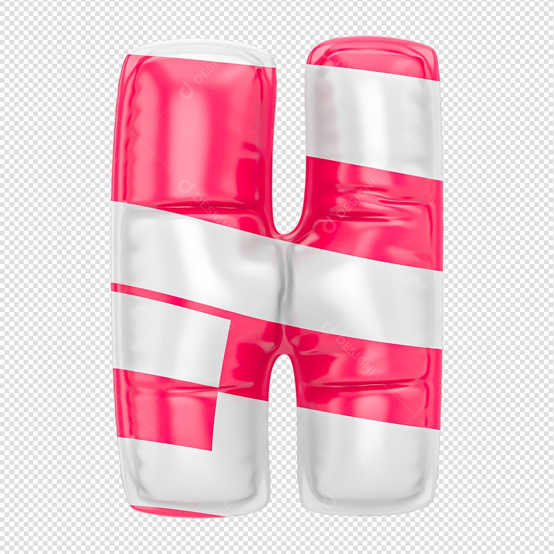 Balão Letra H Listrada Rosa Elemento 3D Para Composição PSD