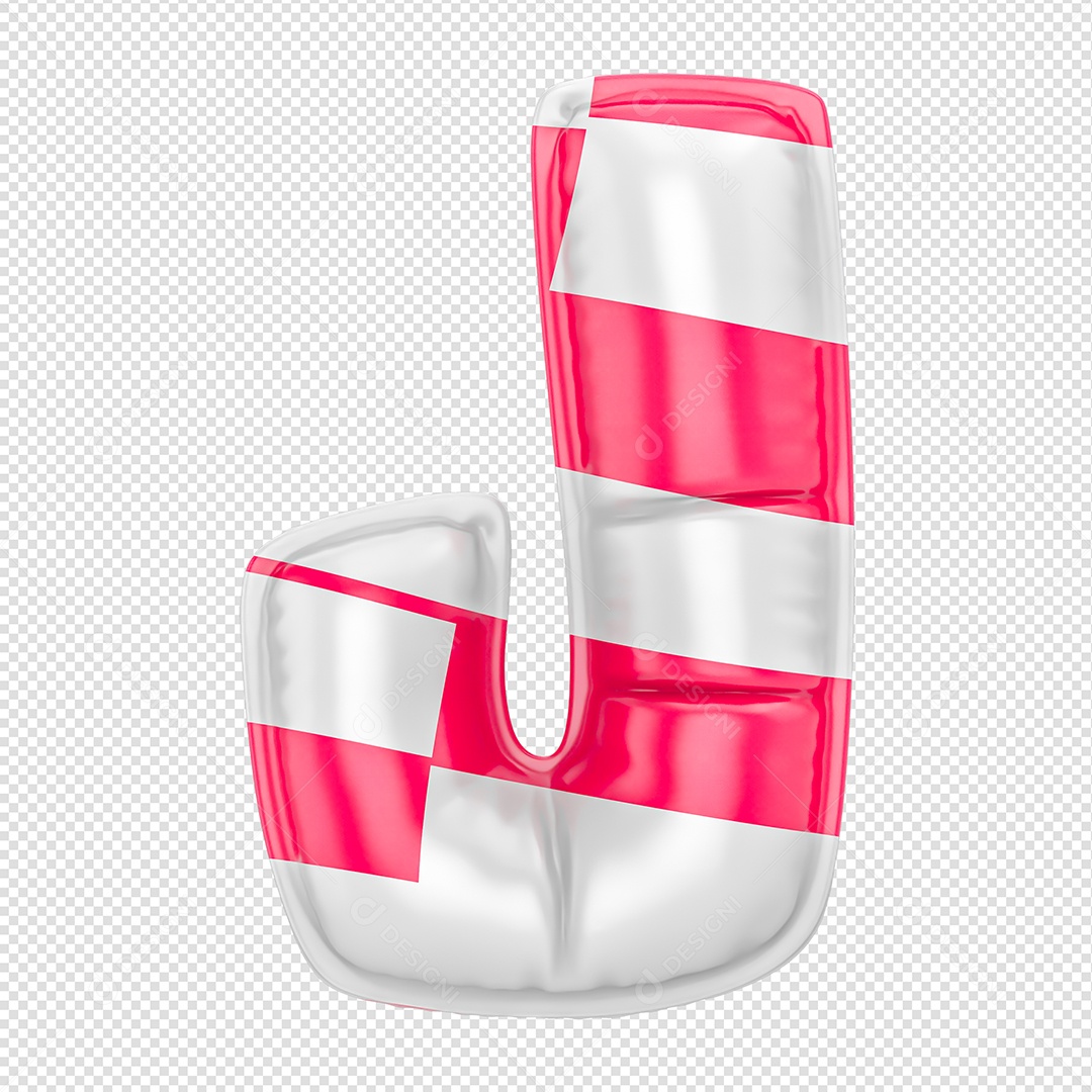 Balão Letra J Listrada Rosa Elemento 3D Para Composição PSD