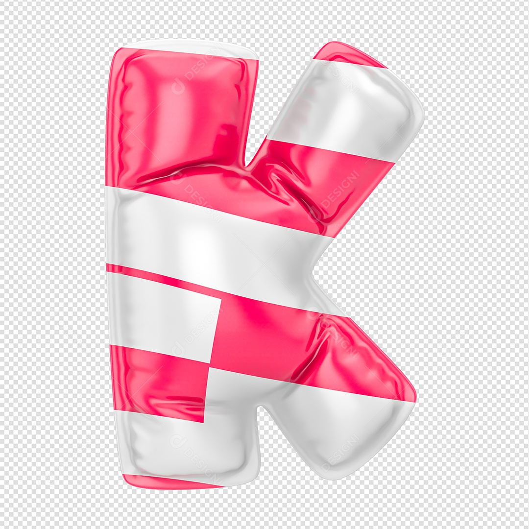 Balão Letra K Listrada Rosa Elemento 3D Para Composição PSD