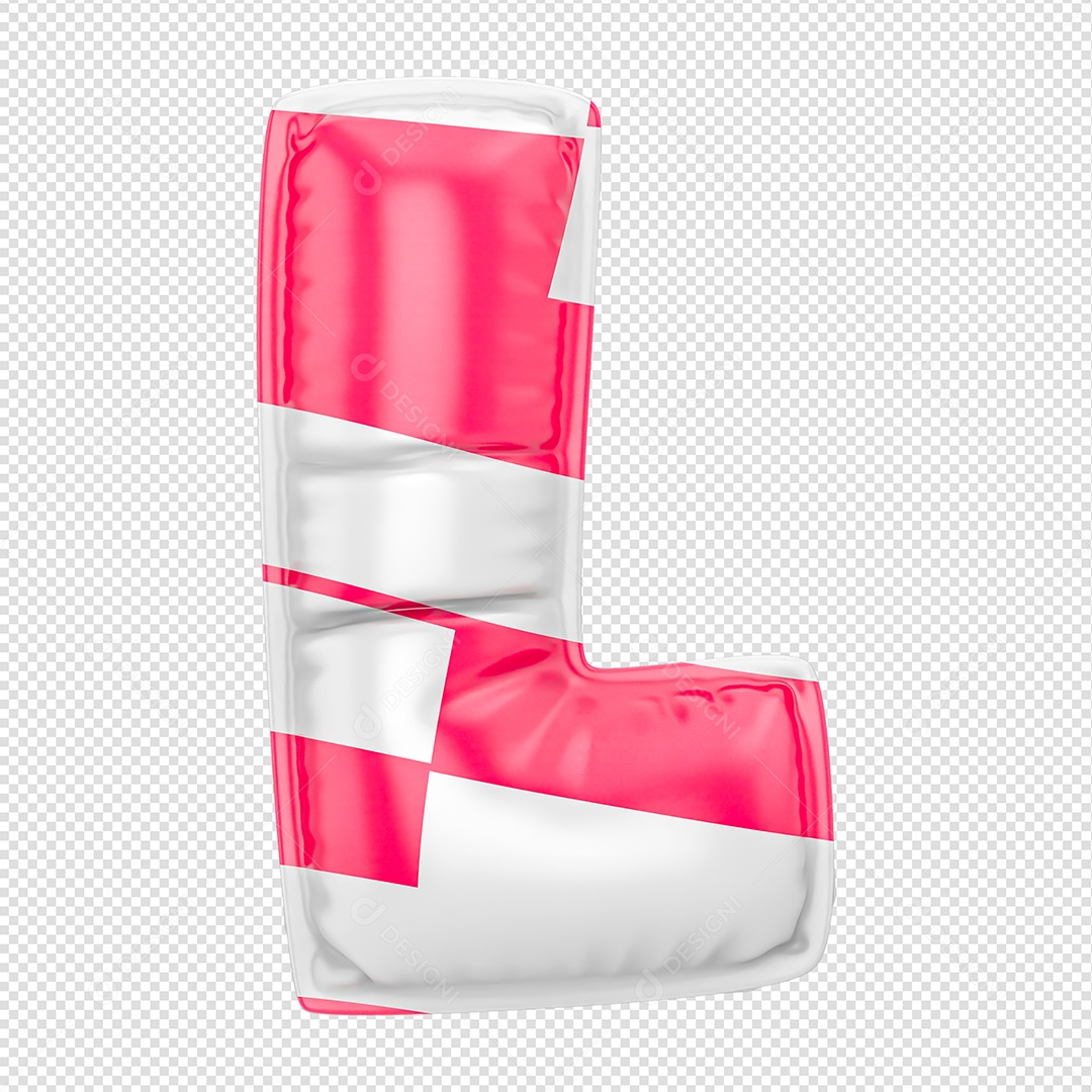 Balão Letra L Listrada Rosa Elemento 3D Para Composição PSD