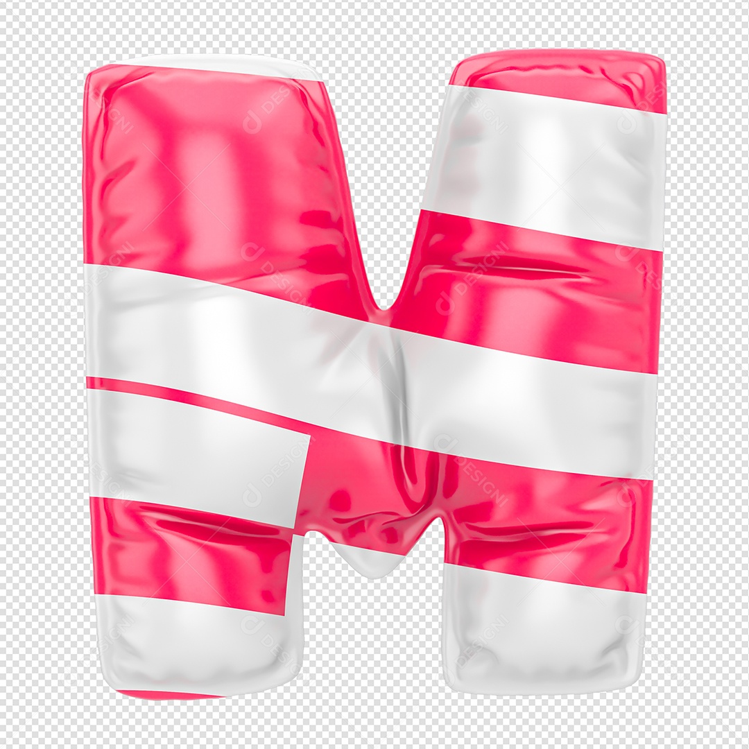 Balão Letra M Listrada Rosa Elemento 3D Para Composição PSD