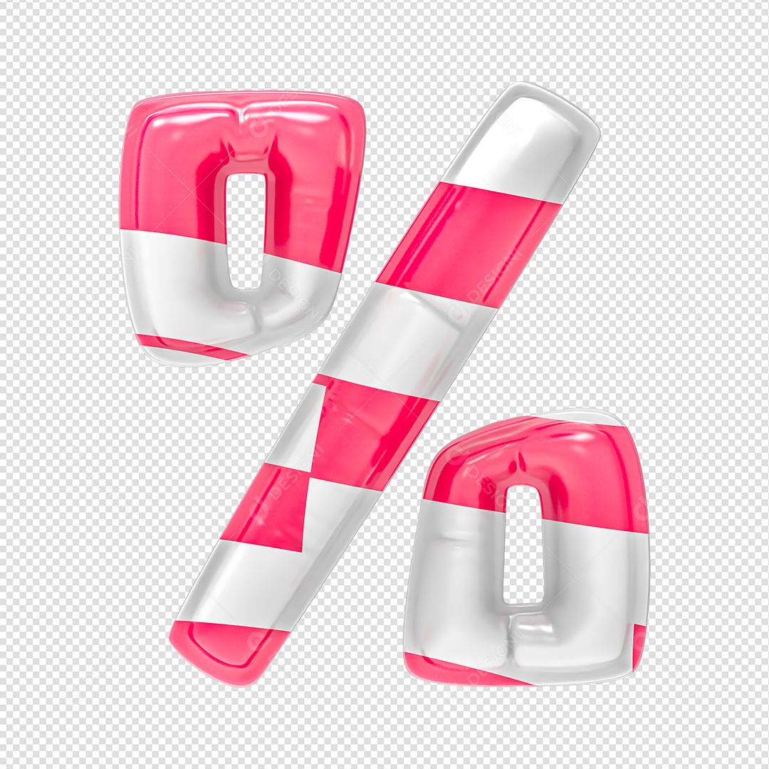 Balão Porcentagem Listrada Rosa Elemento 3D Para Composição PSD