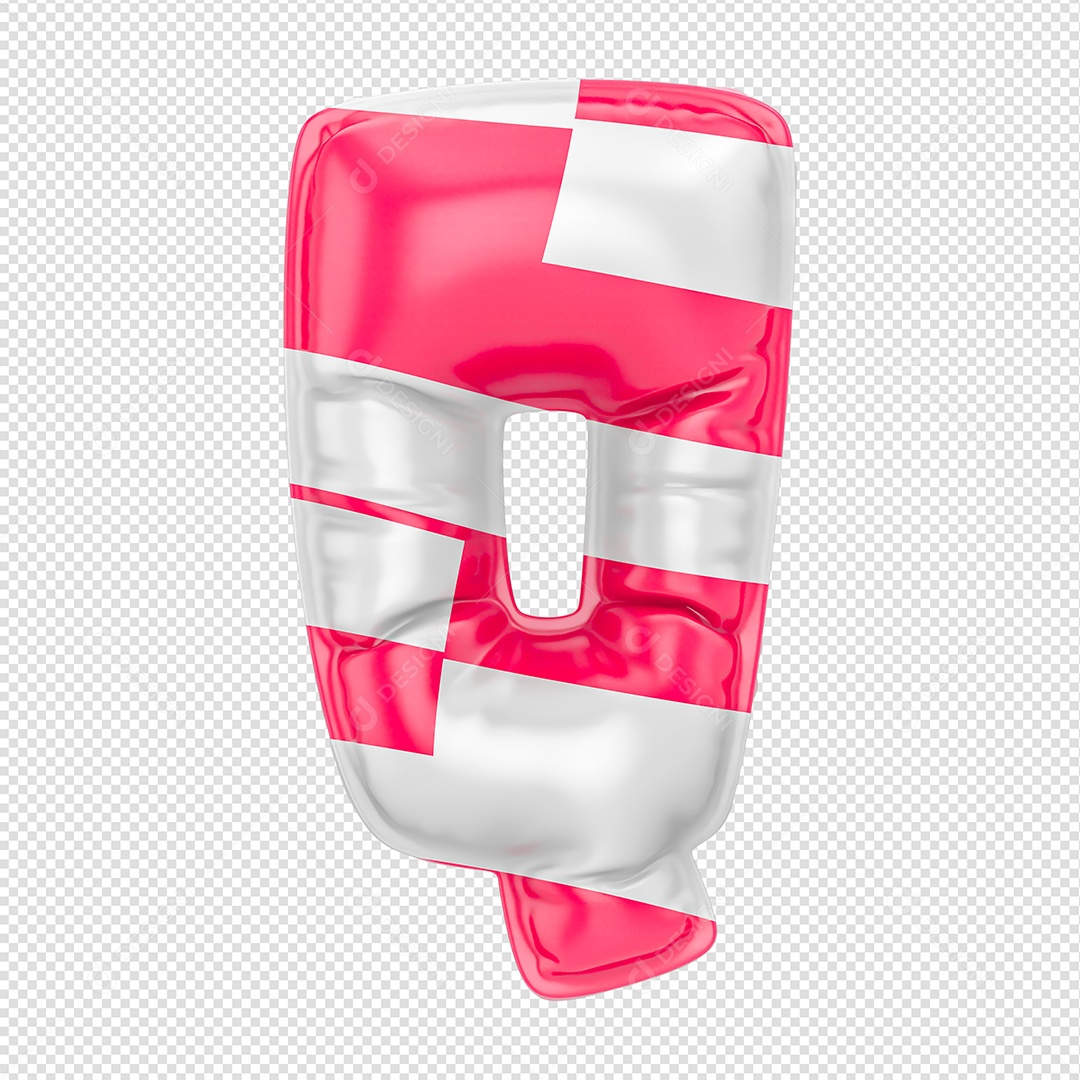 Balão Letra Q Listrada Rosa Elemento 3D Para Composição PSD