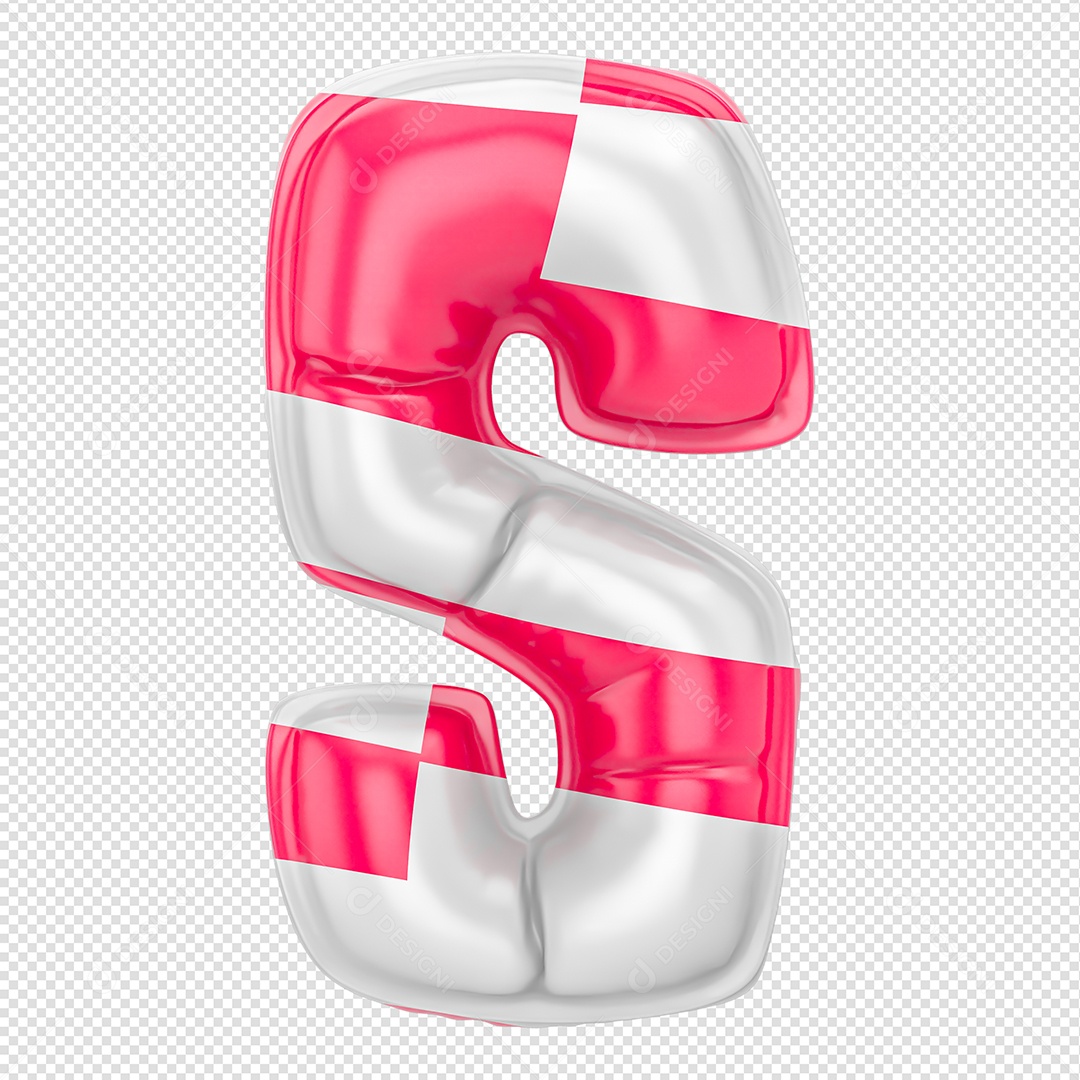 Balão Letra S Listrada Rosa Elemento 3D Para Composição PSD