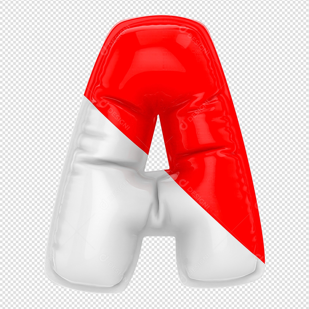 Balão Letra A Branco e Vermelho Elemento 3D Para Composição PSD