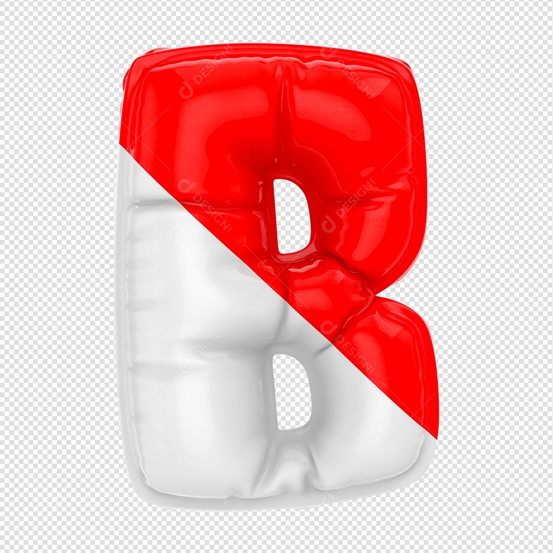 Balão Letra B Branco e Vermelho Elemento 3D Para Composição PSD