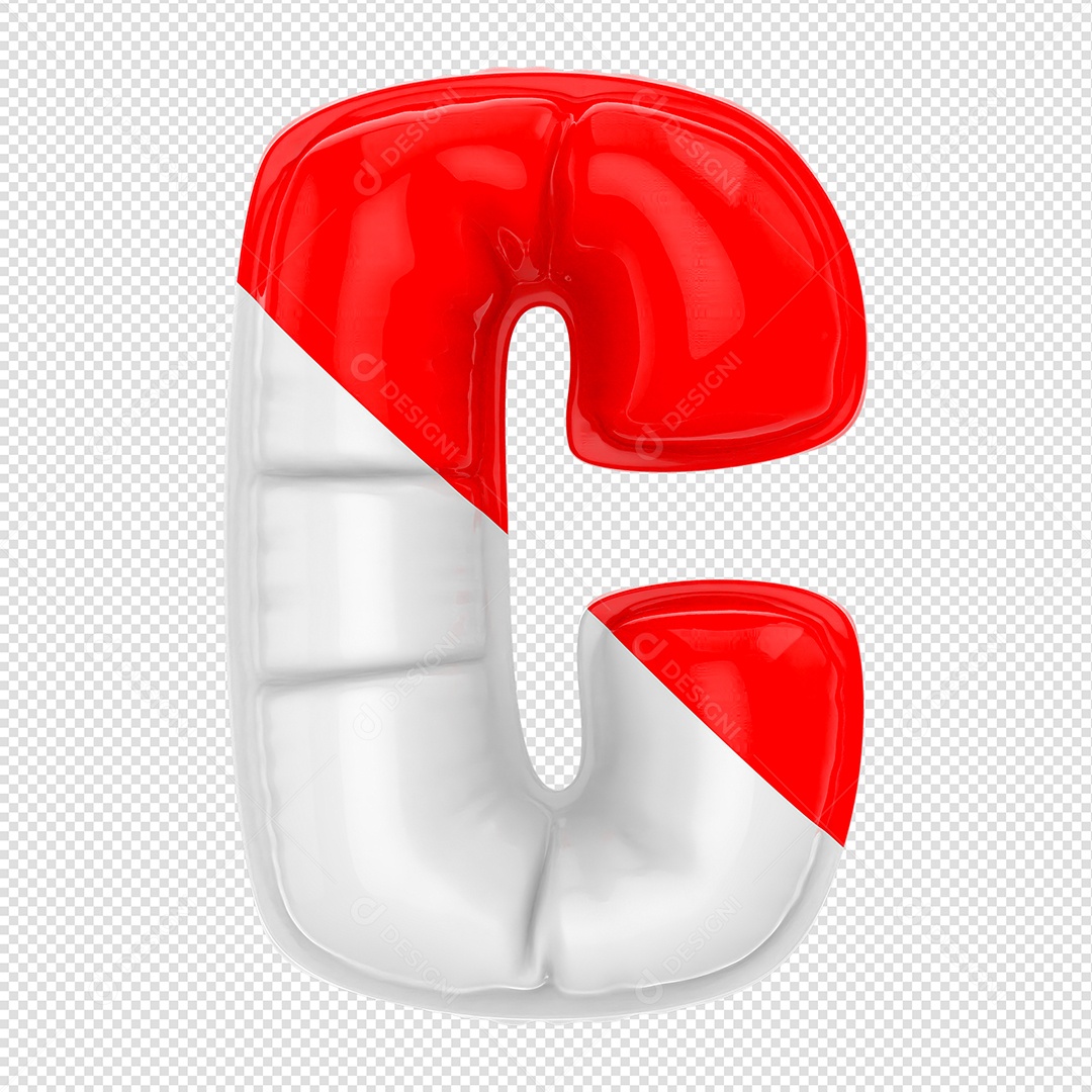 Balão Letra C Branco e Vermelho Elemento 3D Para Composição PSD