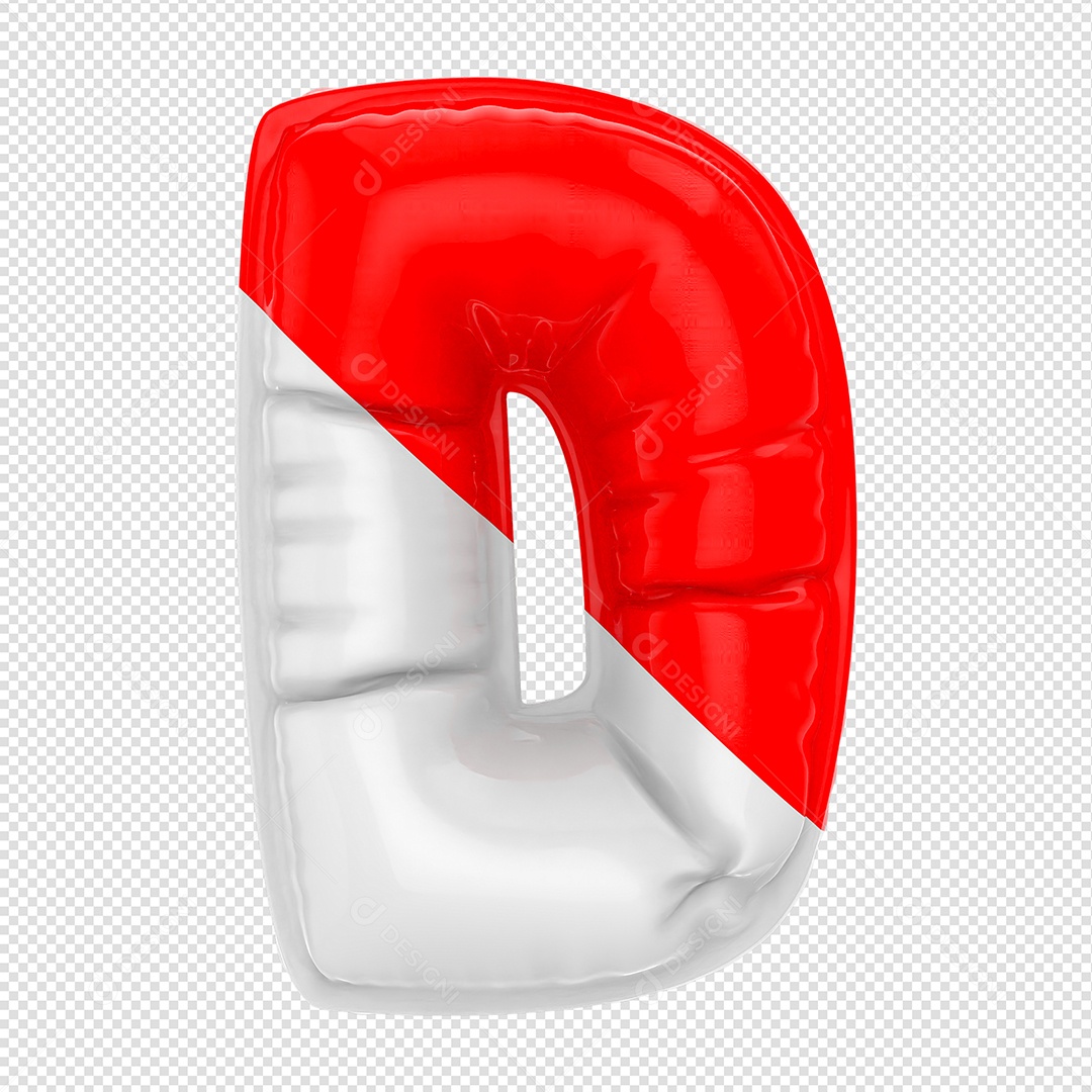 Red and White Letter D Balloon 3D Element For PSD Composition