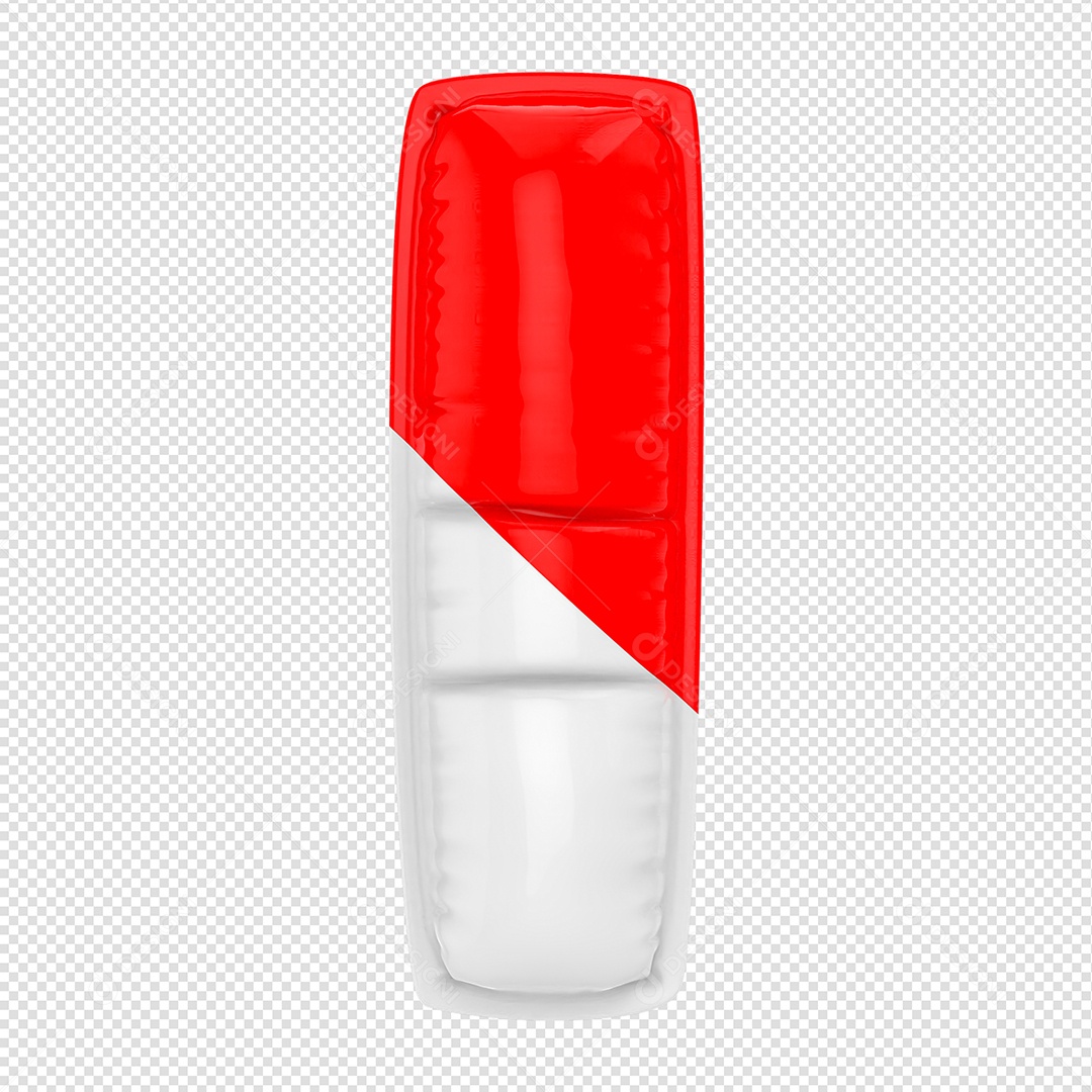 Balão Letra I Branco e Vermelho Elemento 3D Para Composição PSD