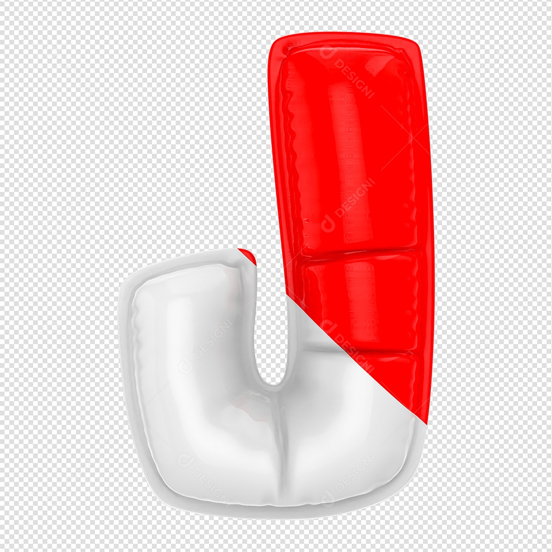 Balão Letra J Branco E Vermelho Elemento 3D Para Composição PSD