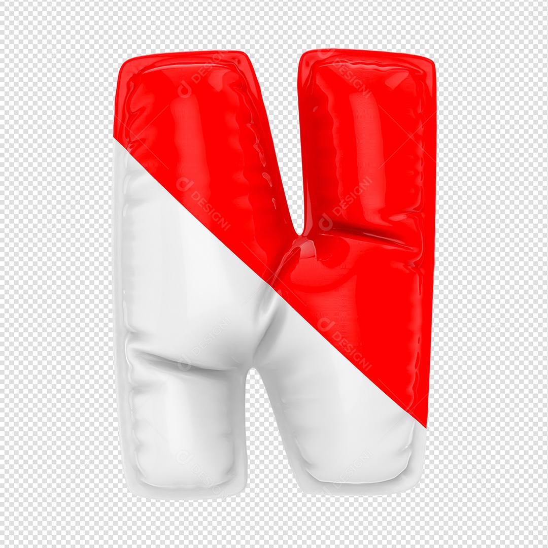 Balão Letra N Branco e Vermelho Elemento 3D Para Composição PSD