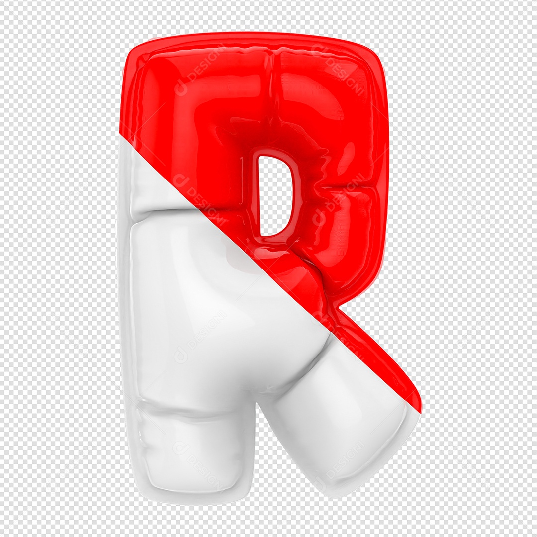 Balão Letra R Branco e Vermelho Elemento 3D Para Composição PSD
