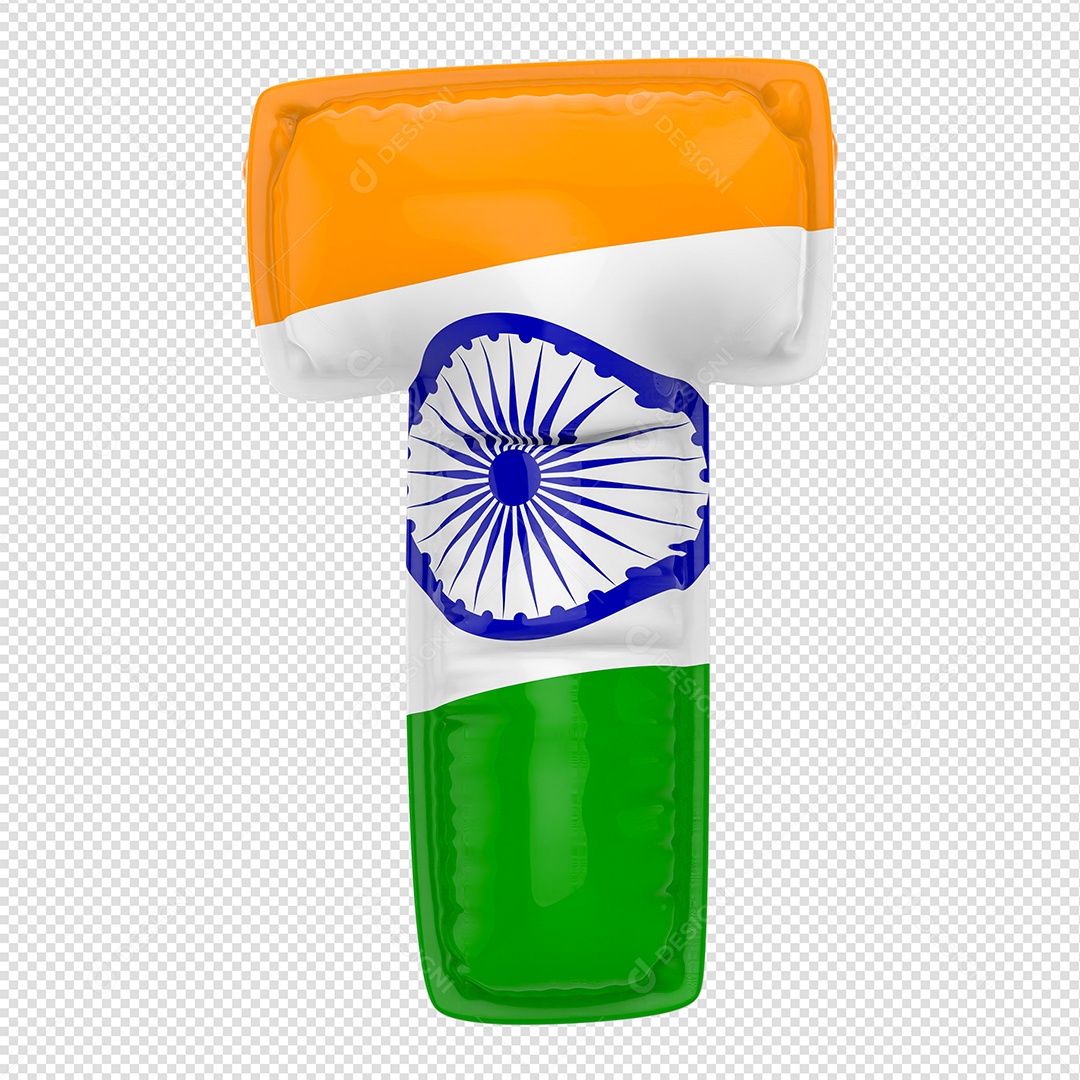 Balão Letra T Bandeira Da Índia Elemento 3D Para Composição PSD