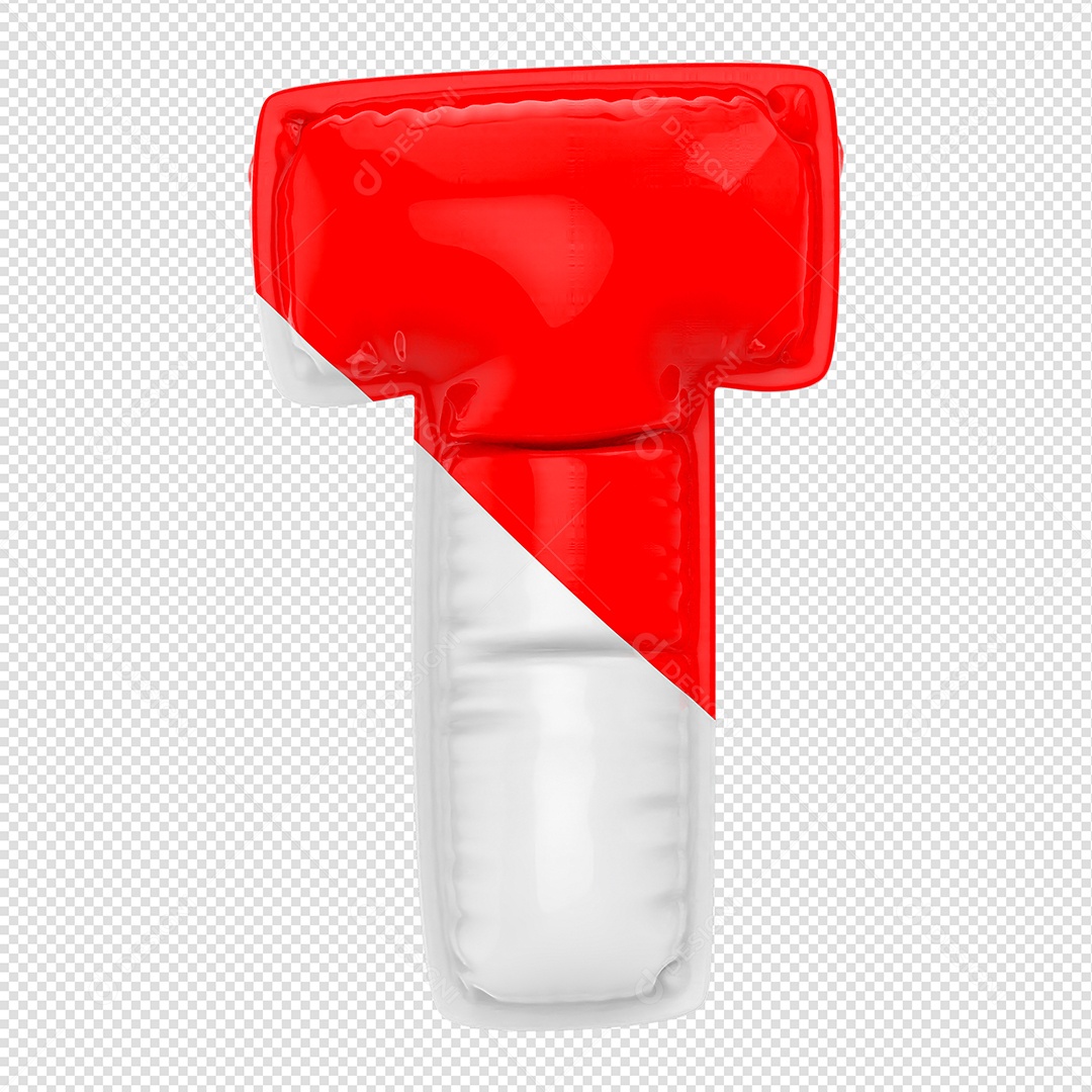 Balão Letra T Branco e Vermelho Elemento 3D Para Composição PSD