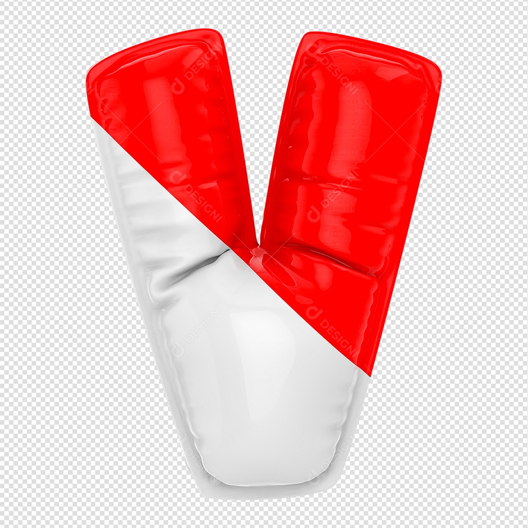 Balão Letra V Branco e Vermelho Elemento 3D Para Composição PSD