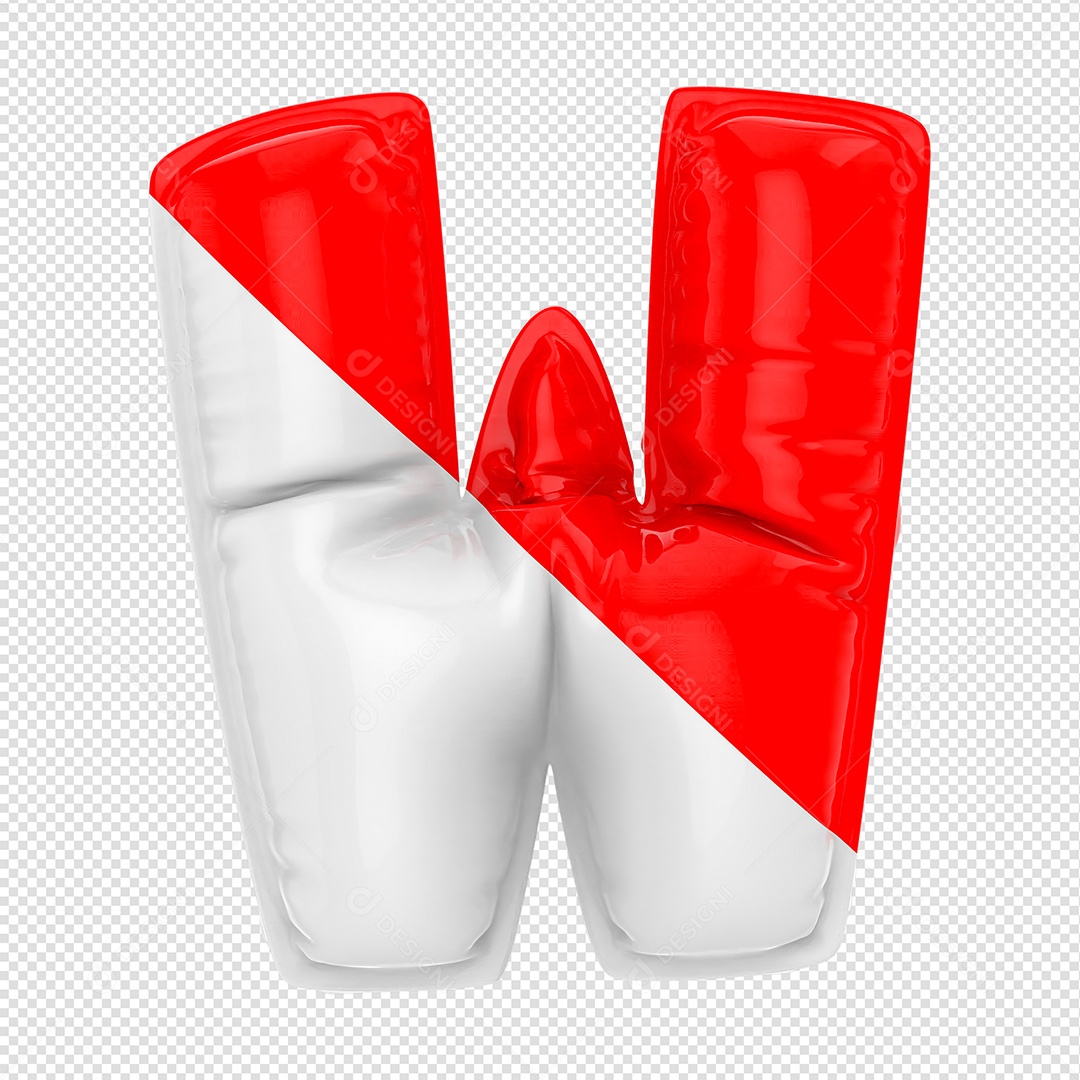 Balão Letra W Branco e Vermelho Elemento 3D Para Composição PSD