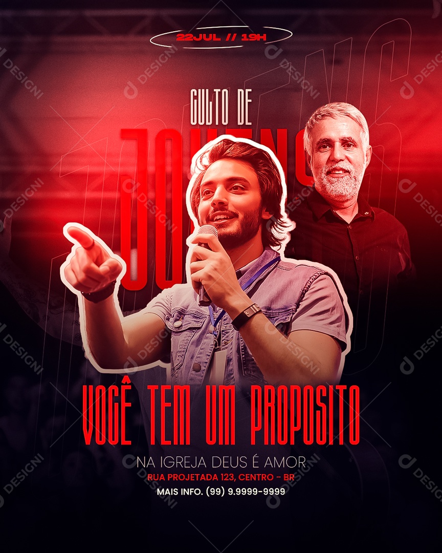 Flyer Feed Culto De Jovem Você Tem Um Propósito Social Media PSD Editável