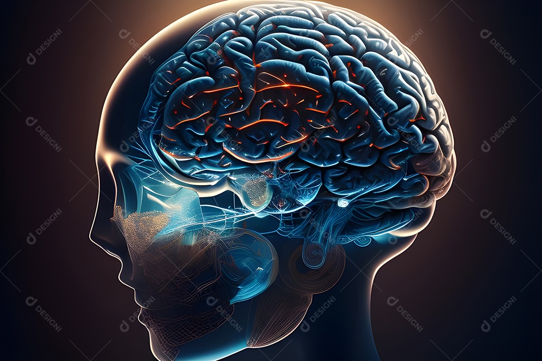 Cérebro humano na mente de ideia mental Conceito. Inteligência Artificial, neuronets. Dados grandes do cérebro digital.