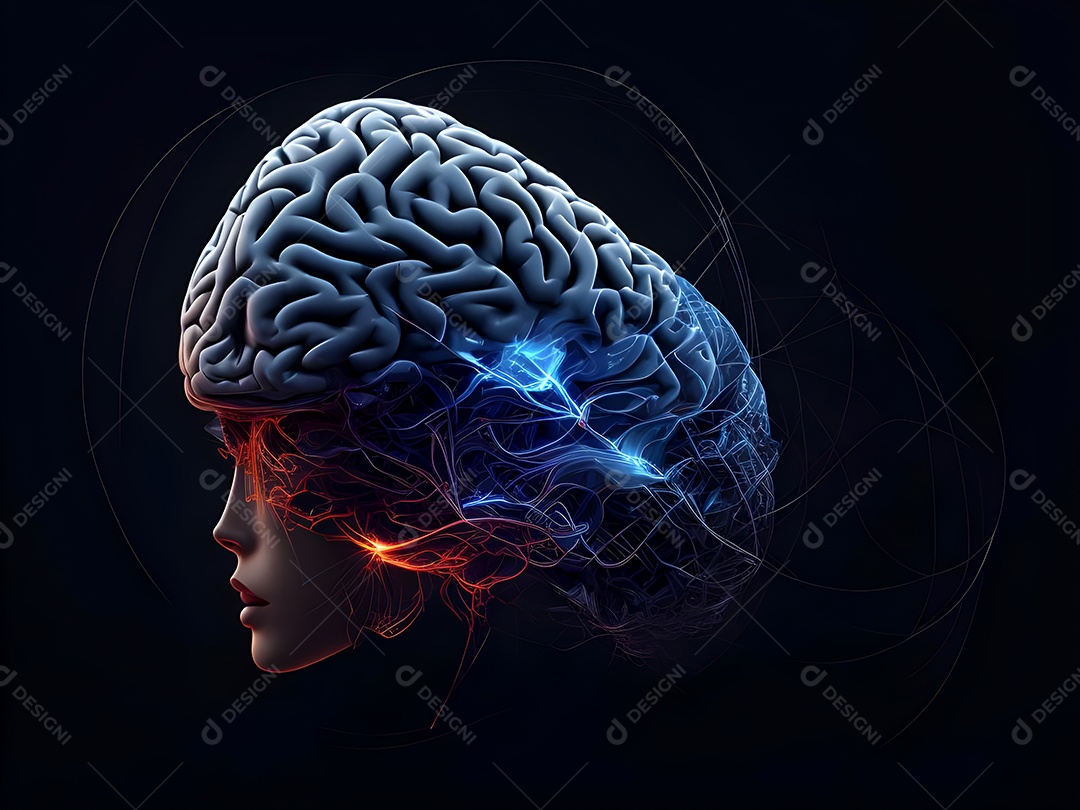 Cérebro humano na mente de ideia mental Conceito. Inteligência Artificial, neuronets. Dados grandes do cérebro digital.