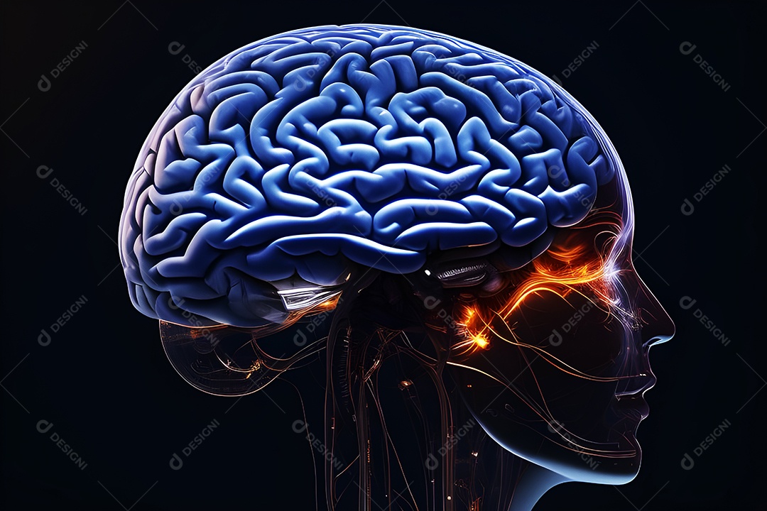 Cérebro humano na mente de ideia mental Conceito. Inteligência Artificial, neuronets. Dados grandes do cérebro digital.