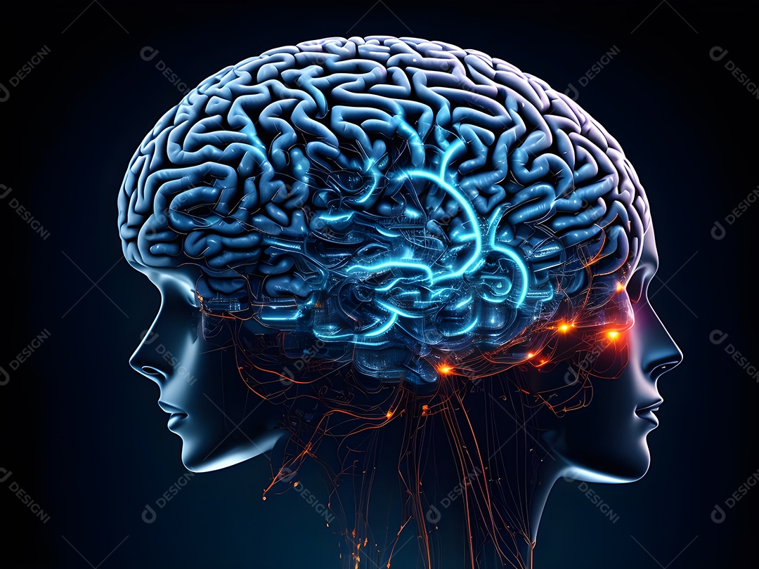 Cérebro humano na mente de ideia mental Conceito. Inteligência Artificial, neuronets. Dados grandes do cérebro digital.