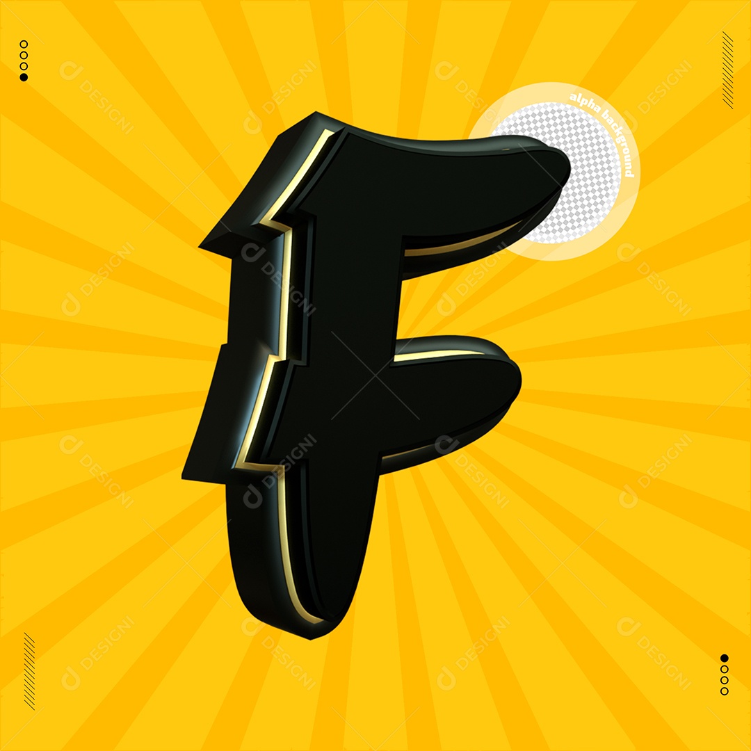 Elemento 3D Letra F Preta Para Composição PSD