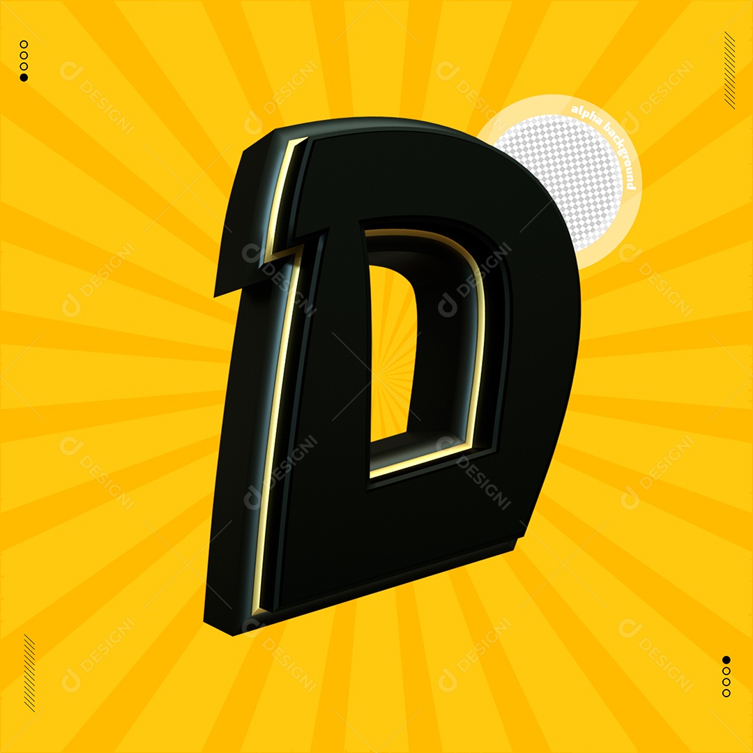 Elemento 3D Letra D Preta Para Composição PSD