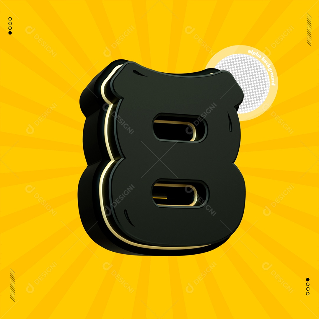 Número 3D 8 Preto Para Composição PSD