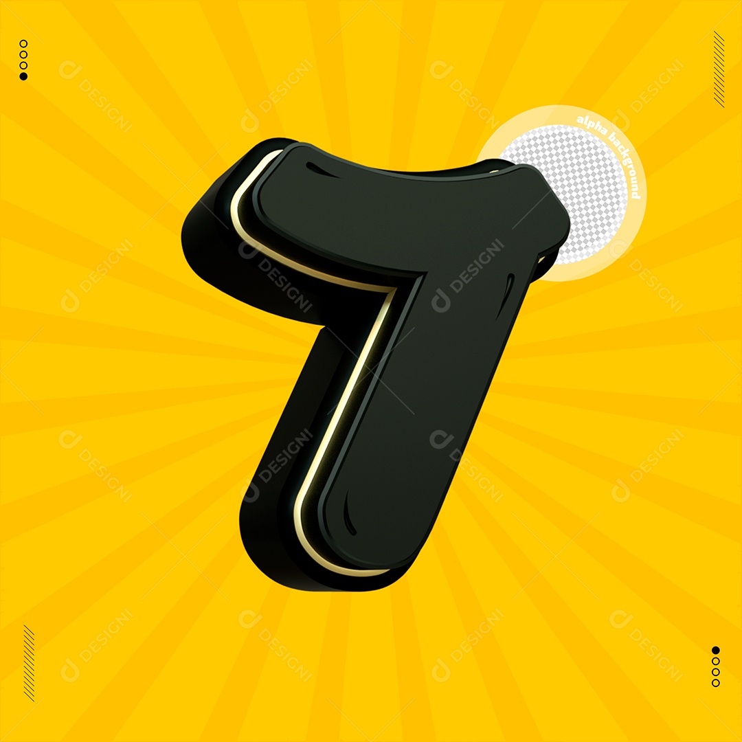 Número 3D 7 Preto Para Composição PSD