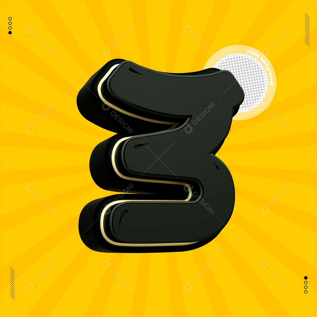 Número 3D 3 Preto Para Composição PSD