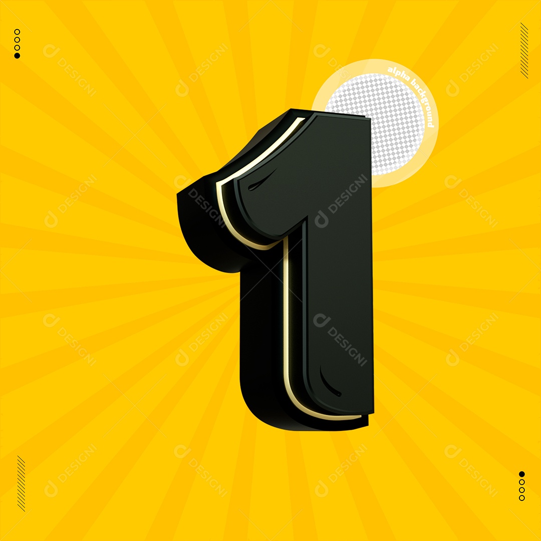 Número 3D 1 Preto Para Composição PSD